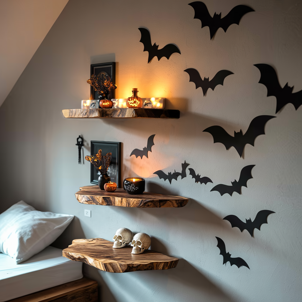 Handcrafted Solid Floating Shelf For Bedroom Unique Halloween Accent