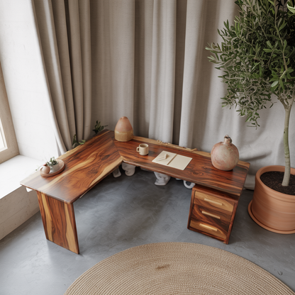 Modern L Shaped Wood Desk With Drawers For Home Office Or Vanity