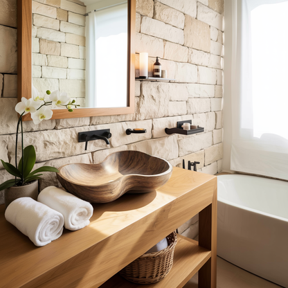 Rustic Wooden Vessel Sink For Eco Friendly Bathroom Look