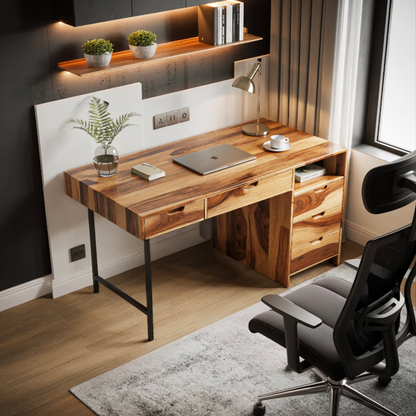 Modern Wooden Desk With Drawers For Home Office Or Study