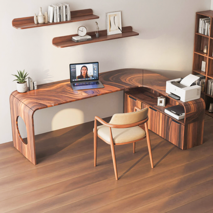 Modern L Shaped Wooden Desk With Rounded Corners For Executive Office