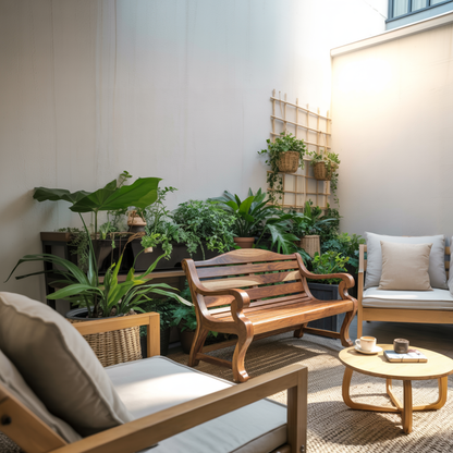 Classic Curved Wood Garden Bench With Sculpted Arms For Patio Or Entryway