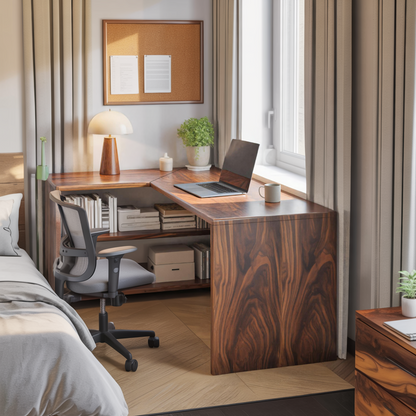 Modern L Shaped Wooden Desk With Bookshelf For Home Office Or Study