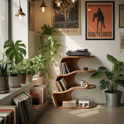 Farmhouse Wooden Record Player Cabinet For Entryway