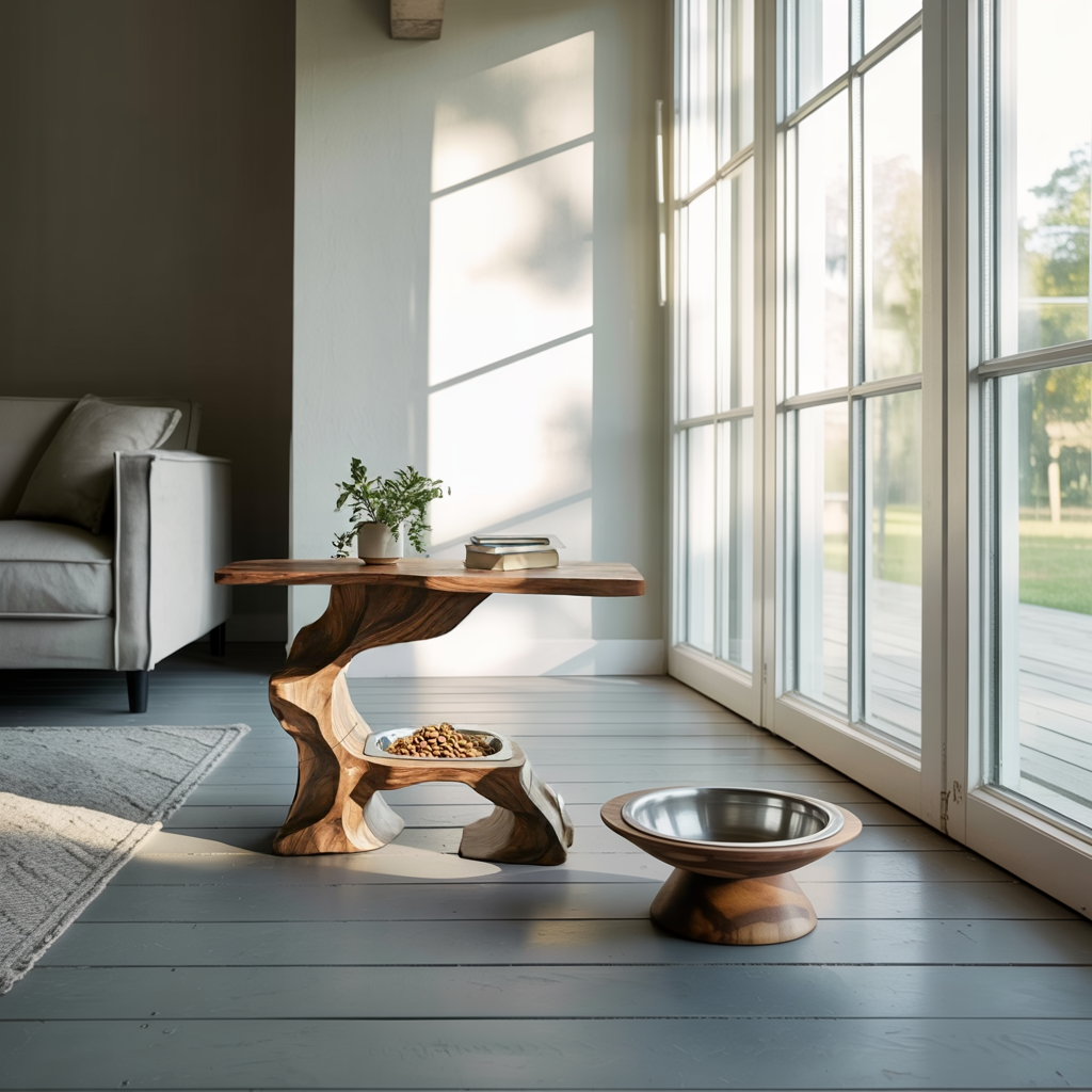 Farmhouse Style Wooden Dog Bowl For Pet Feeding