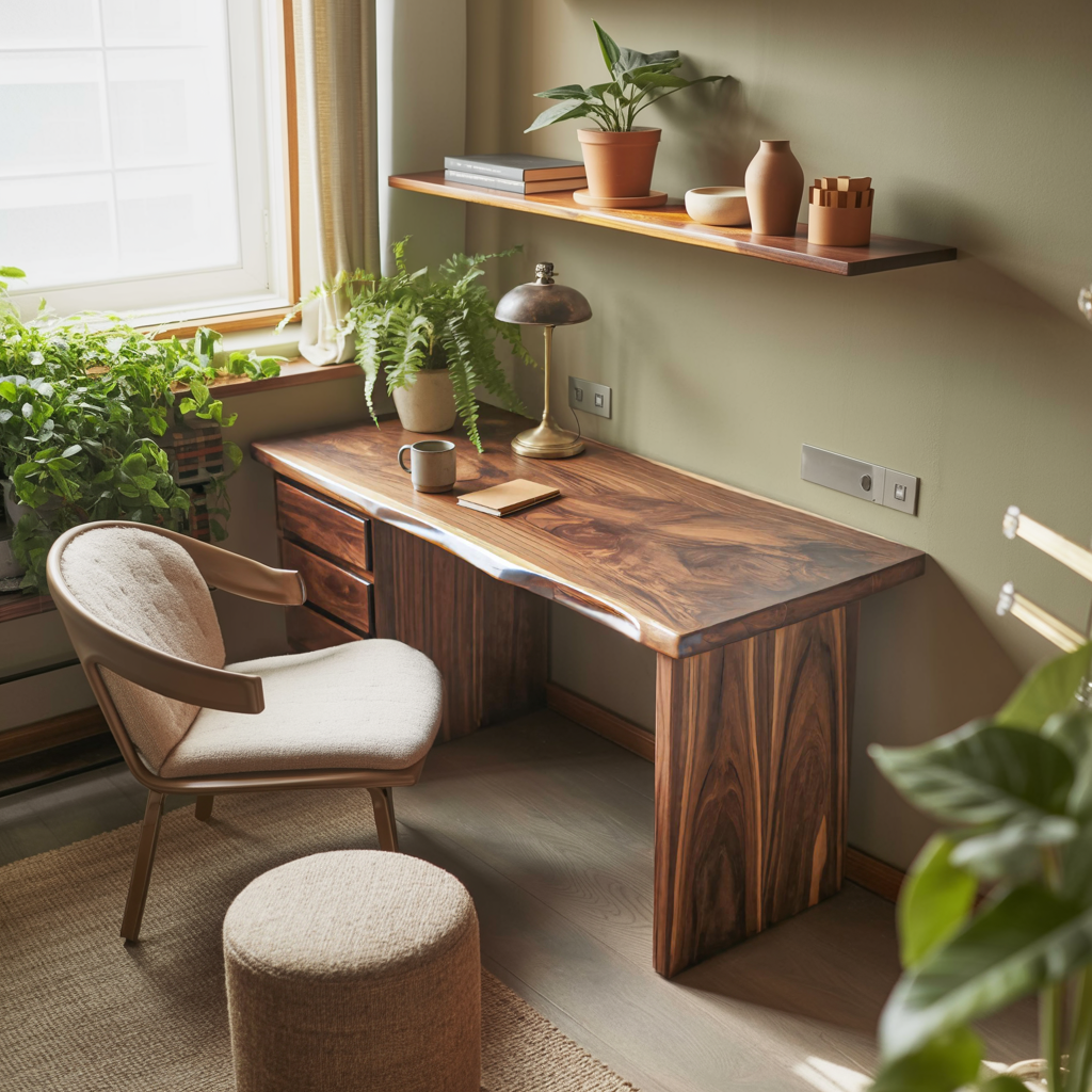 Rustic Live Edge Wooden Desk With Drawers For Home Office Or Study
