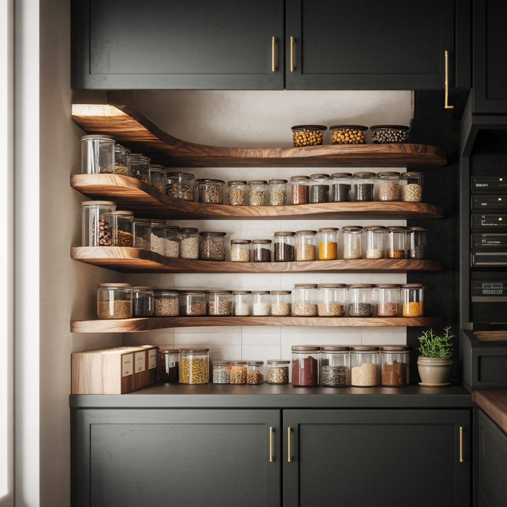 Rustic Style Kitchen Cabinet With Handmade Spice Storage