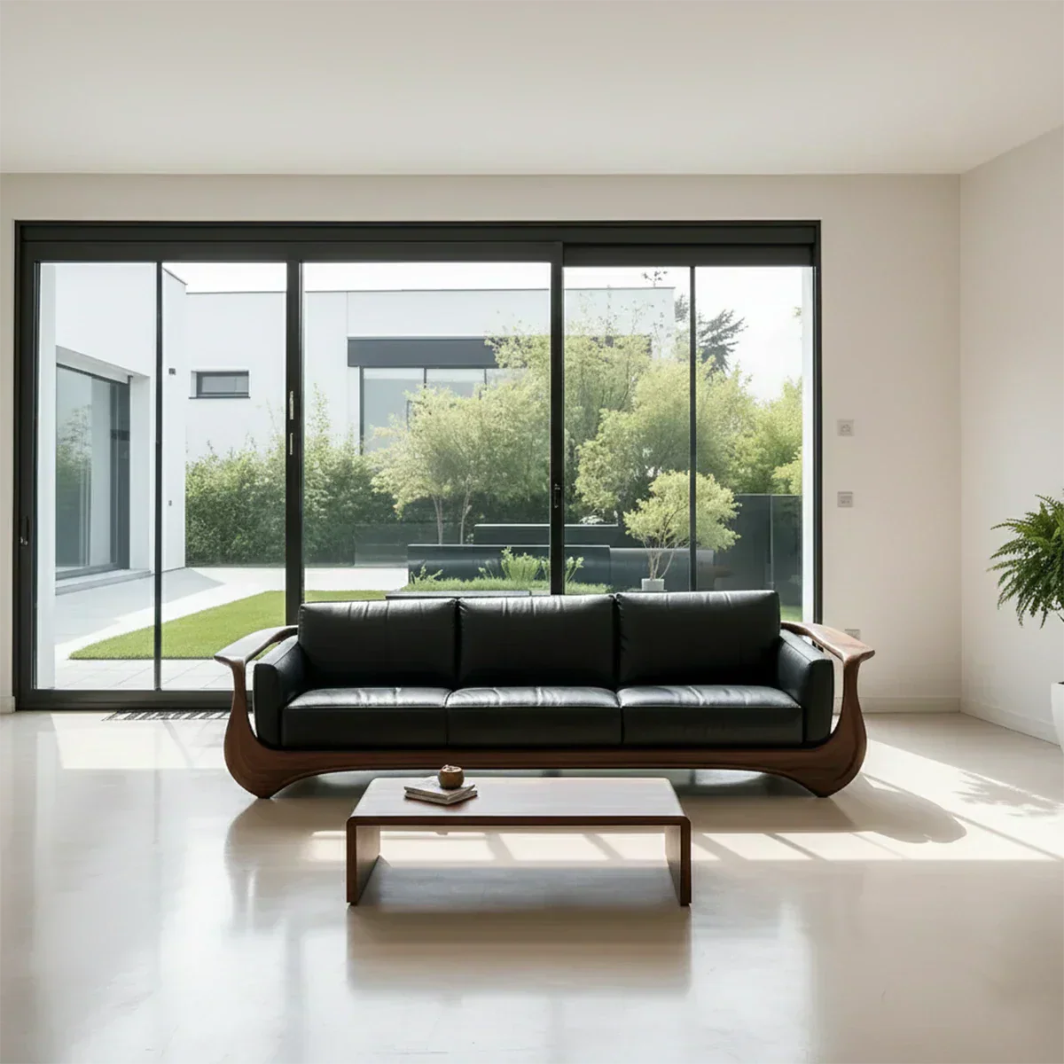 Premium Leather & Natural Solid Wood Sofa – Sculpted Modern Form - Rustirawood