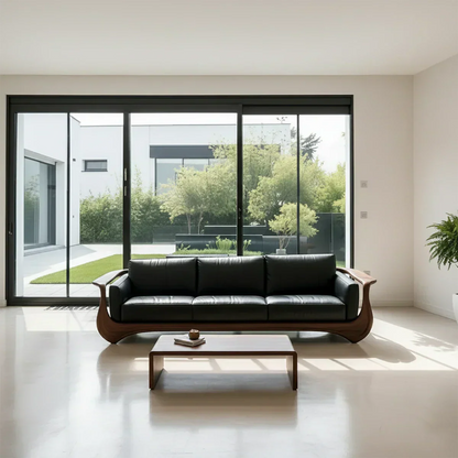 Premium Leather & Natural Solid Wood Sofa – Sculpted Modern Form - Rustirawood