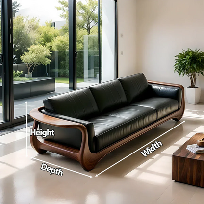 Premium Leather & Natural Solid Wood Sofa – Sculpted Modern Form - Rustirawood