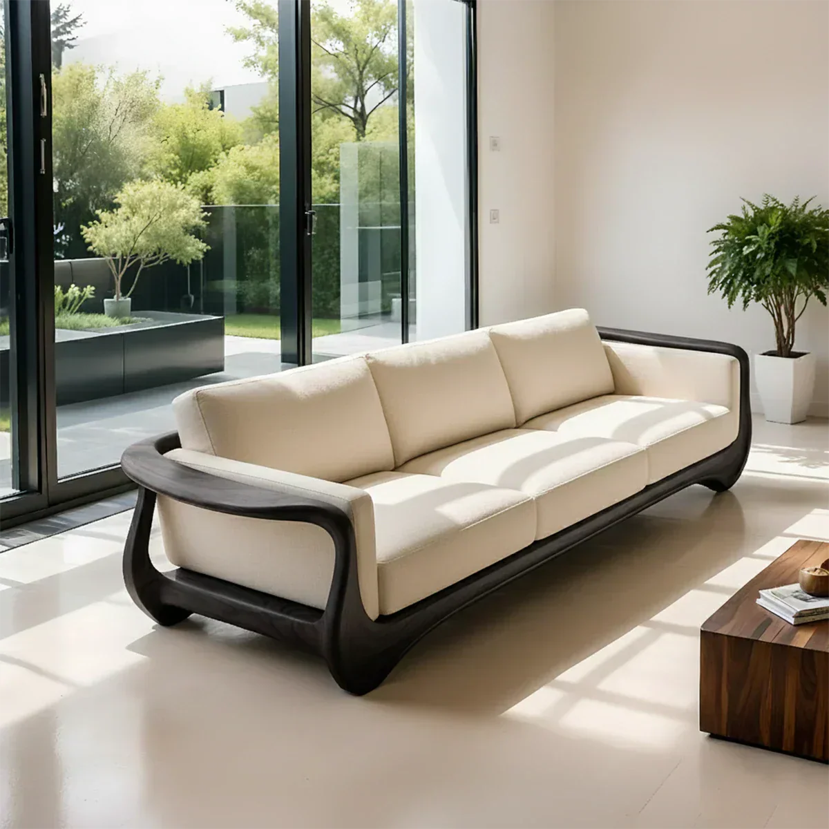 Premium Leather & Natural Solid Wood Sofa – Sculpted Modern Form - Rustirawood