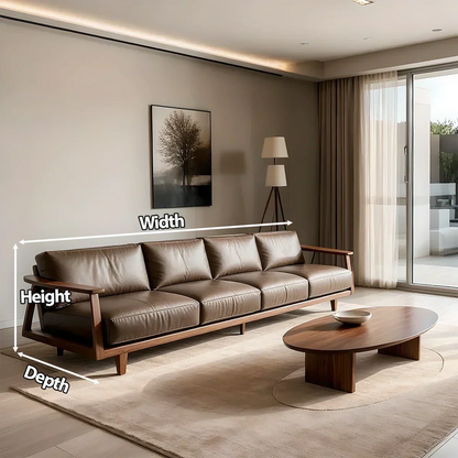 Premium Leather Sofa – Solid Wood Frame, Modern Minimalist Design - Rustirawood 