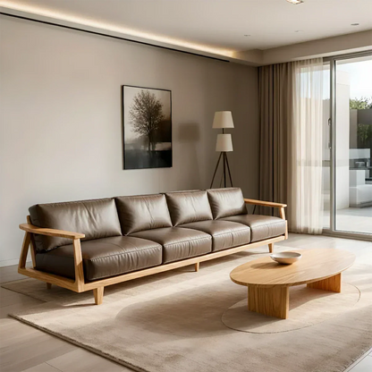 Premium Leather Sofa – Solid Wood Frame, Modern Minimalist Design - Rustirawood 
