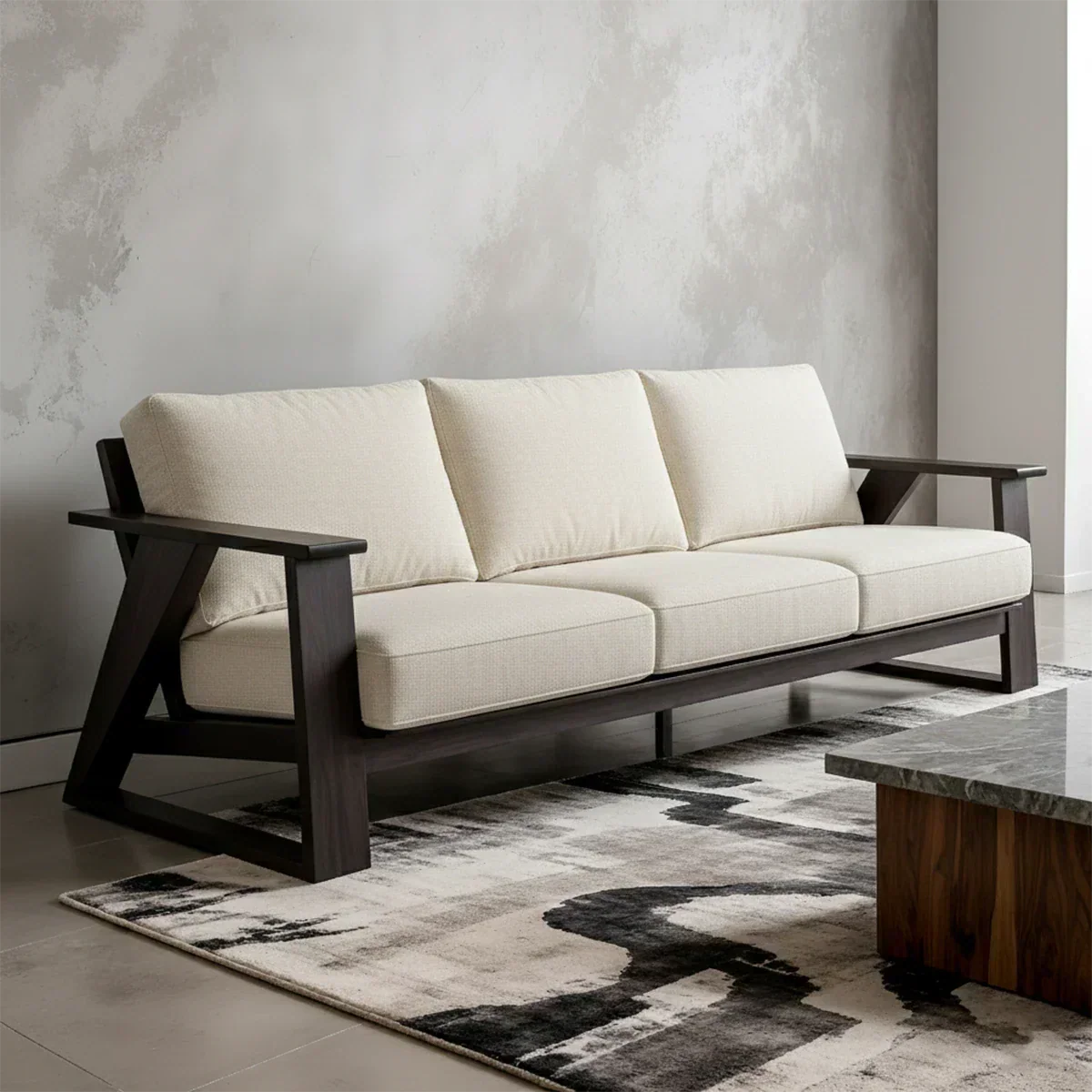 Premium Leather Sofa with Modern Z-Frame in Natural Solid Wood - Rustirawood