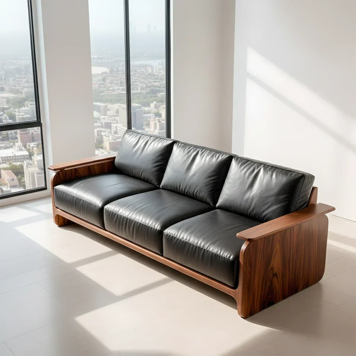 Premium Leather Sofa with Solid Wood Base – Modern Minimalist - Rustirawood