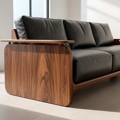 Premium Leather Sofa with Solid Wood Base – Modern Minimalist - Rustirawood