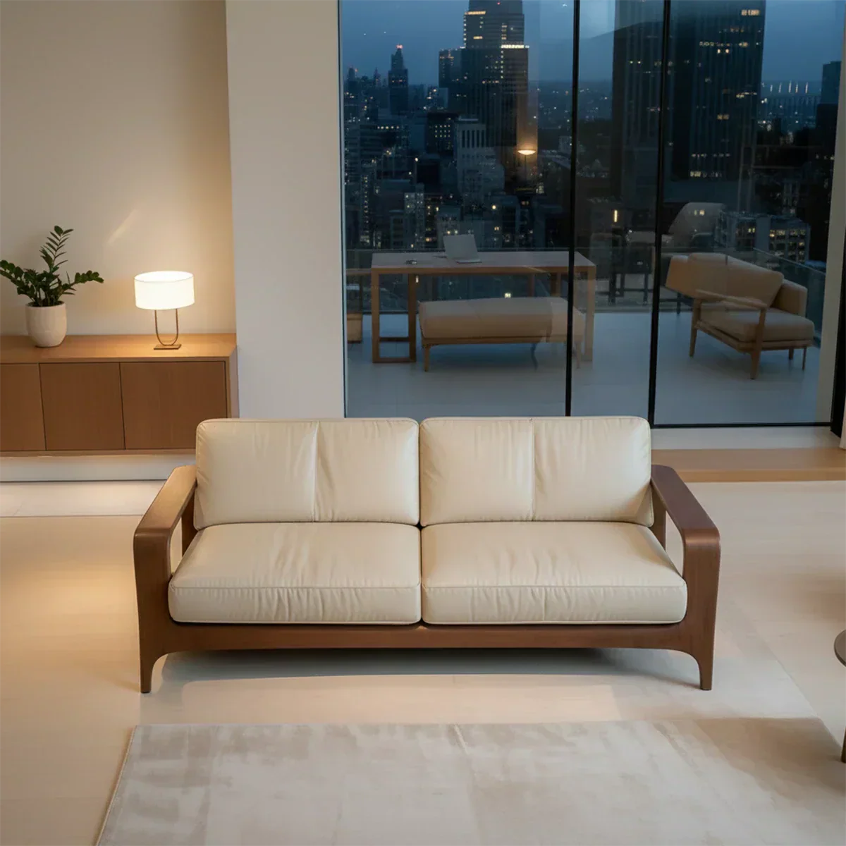 Premium Leather Solid Wood Sofa – Handcrafted Rustic Modern Design - Rustirawood