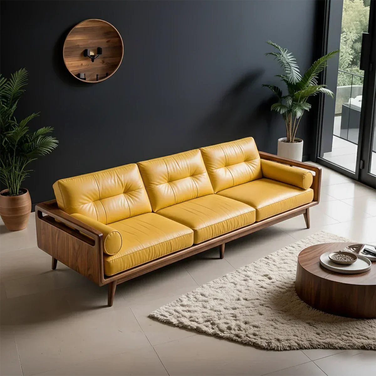 Premium Leather Solid Wood Sofa – Handcrafted Rustic Modern Design - Rustirawood