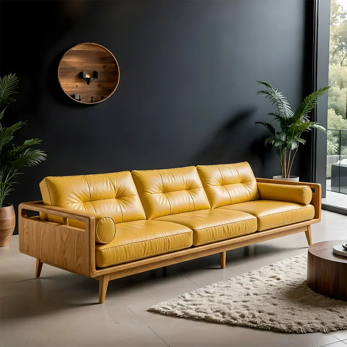 Premium Leather Solid Wood Sofa – Handcrafted Rustic Modern Design - Rustirawood