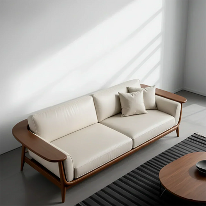 Premium Leather Solid Wood Sofa – Modern Minimalist Design - Rustirawood