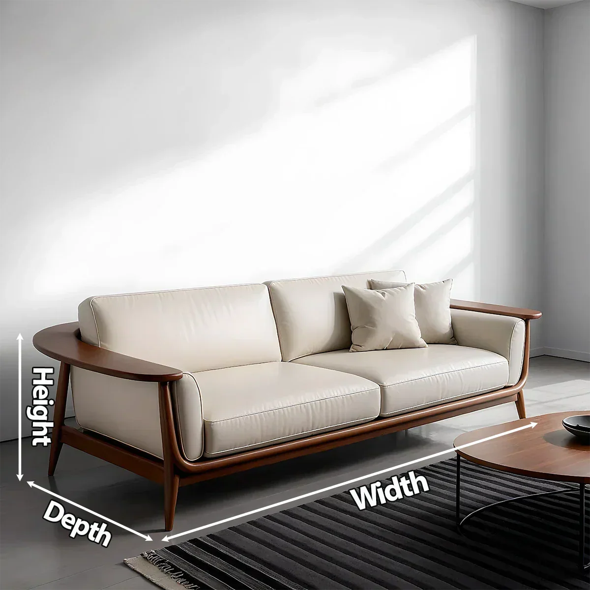 Premium Leather Solid Wood Sofa – Modern Minimalist Design - Rustirawood