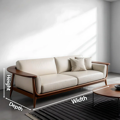 Premium Leather Solid Wood Sofa – Modern Minimalist Design - Rustirawood