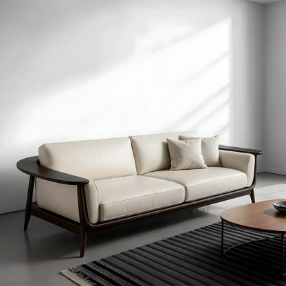Premium Leather Solid Wood Sofa – Modern Minimalist Design - Rustirawood