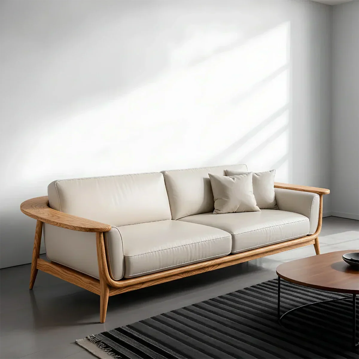 Premium Leather Solid Wood Sofa – Modern Minimalist Design - Rustirawood