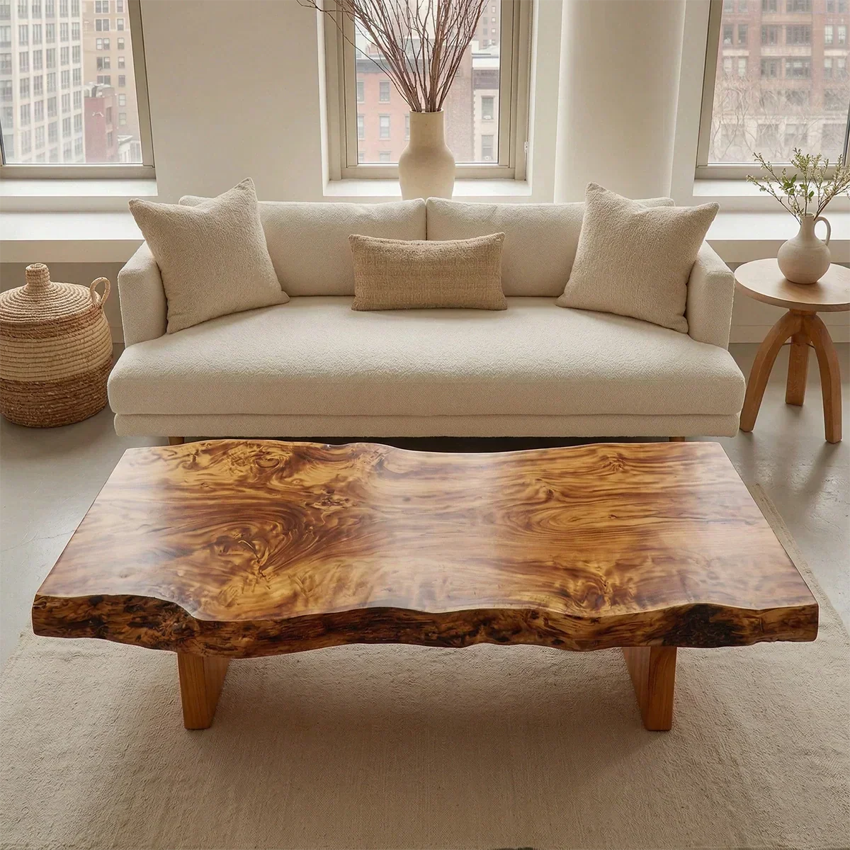 Premium Live Edge Coffee Table with Low Pedestal Base in Natural Solid Wood - Rustirawood