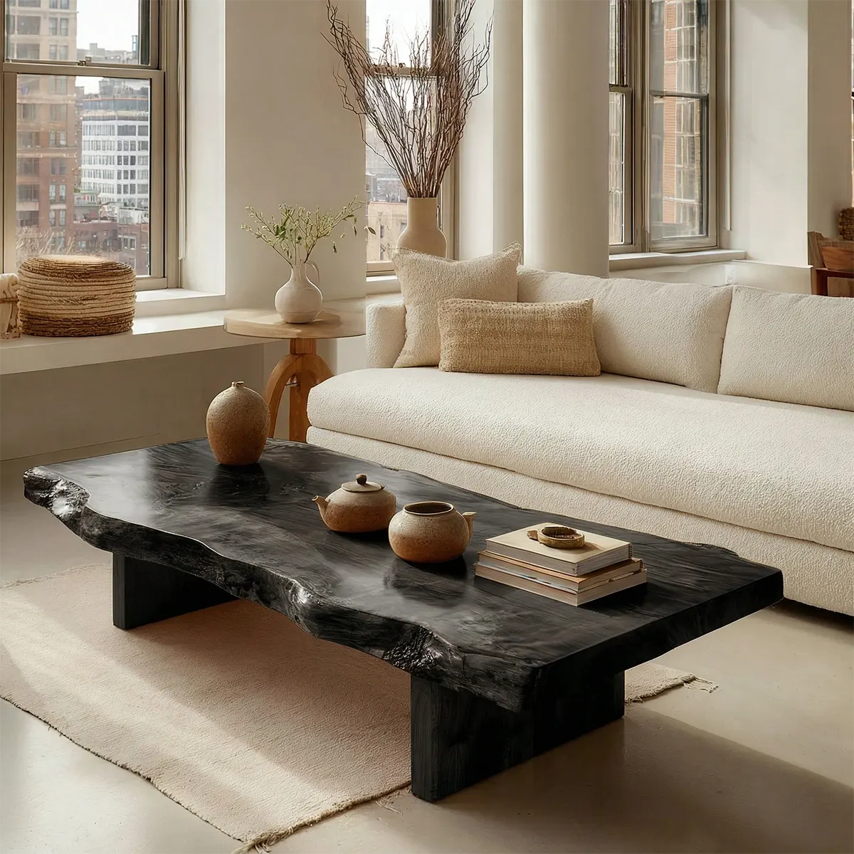 Premium Live Edge Coffee Table with Low Pedestal Base in Natural Solid Wood - Rustirawood