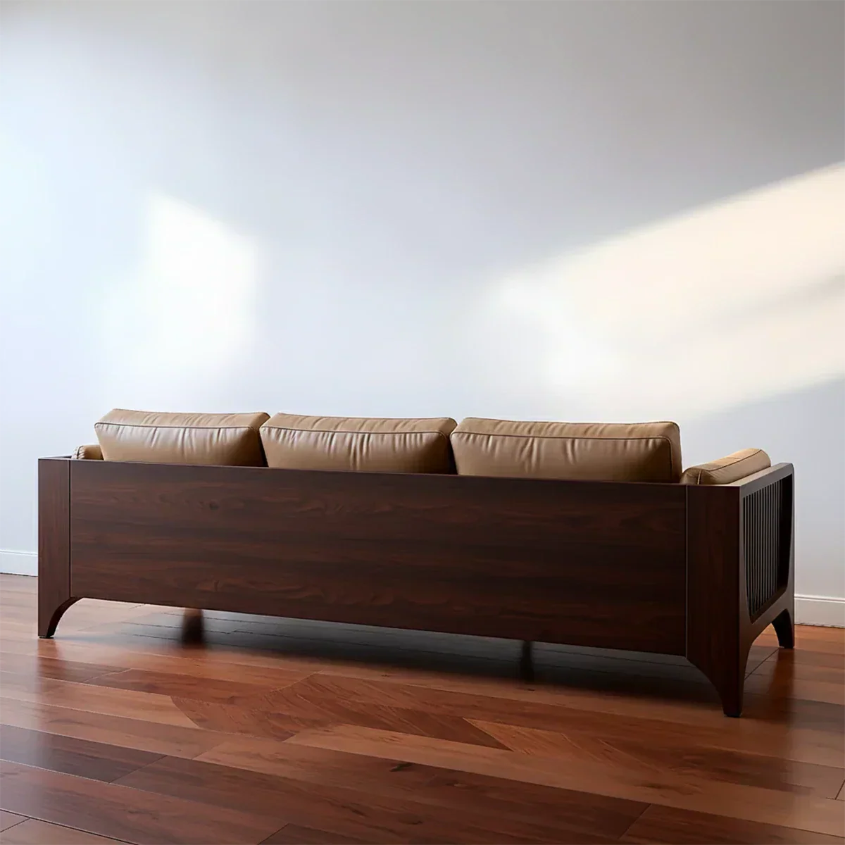 Premium Solid Wood Leather Sofa – Modern Minimal Design - Rustirawood