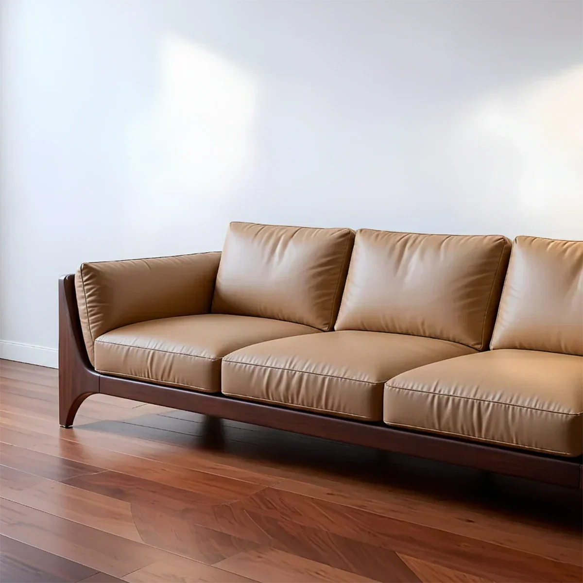 Premium Solid Wood Leather Sofa – Modern Minimal Design - Rustirawood