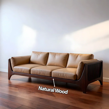 Premium Solid Wood Leather Sofa – Modern Minimal Design - Rustirawood