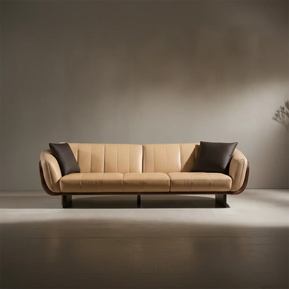 Premium Solid Wood Leather Sofa – Modern Sculptural Design - Rustirawood