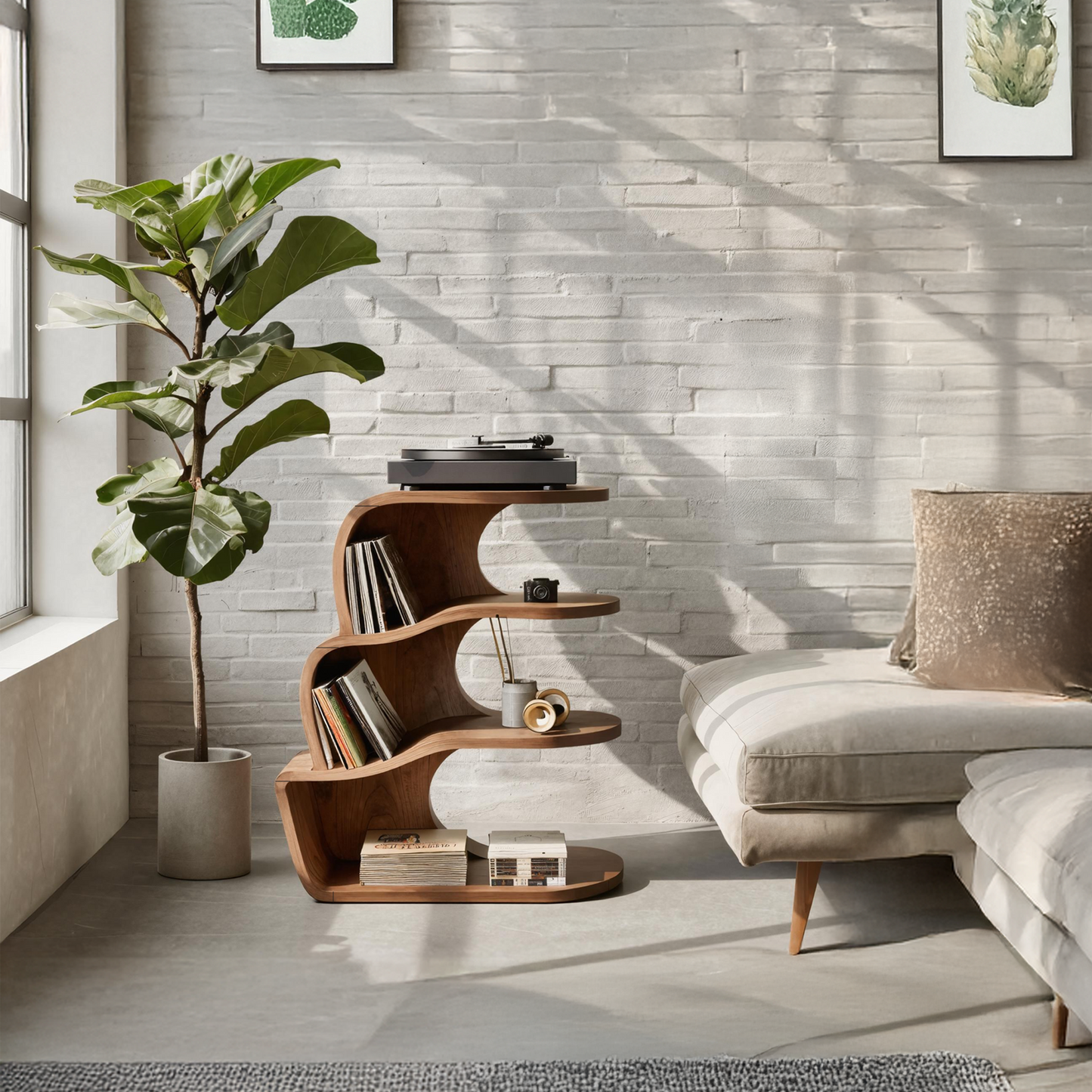 Farmhouse Wooden Record Player Cabinet For Entryway