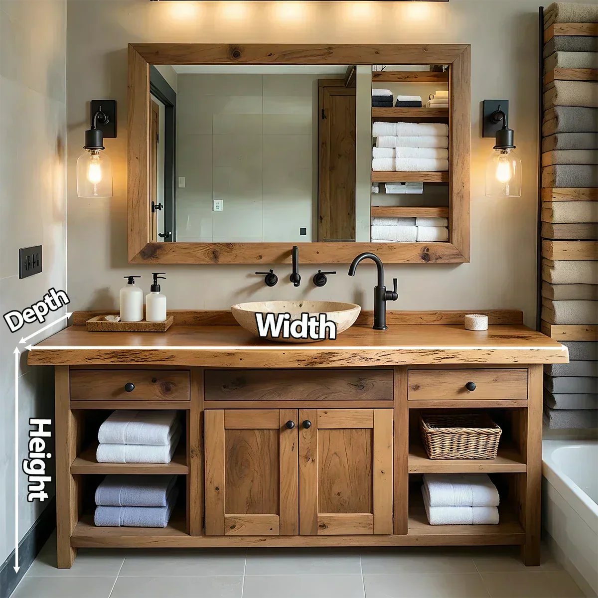 Rustic Solid Wood Bathroom Vanity – Handcrafted Farmhouse Wabi-Sabi Cabinet - Rustiracraft 