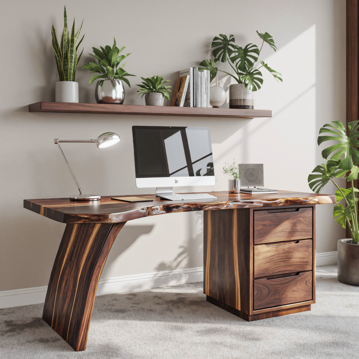 Artisan Live Edge Wooden Desk With Curved Legs For Home Office