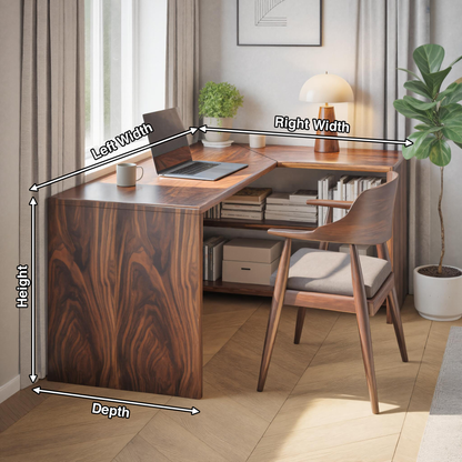 Modern L Shaped Wooden Desk With Bookshelf For Home Office Or Study