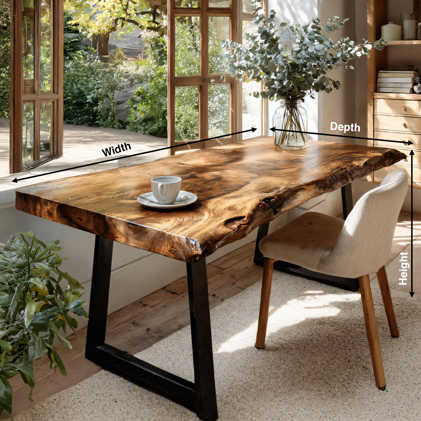 Modern Live Edge Wooden Desk With Metal Legs For Home Office Or Studio