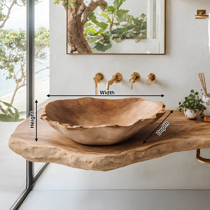 Mid Century Wooden Vessel Sink For Natural Bathroom Decor
