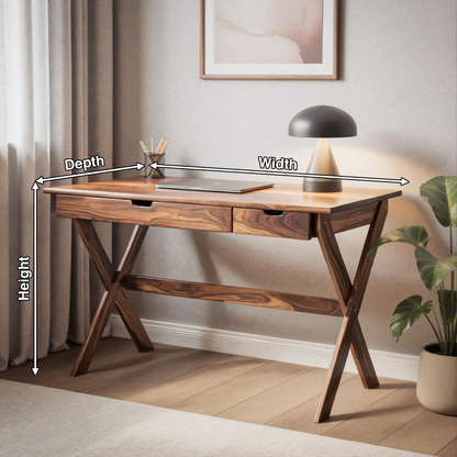 Scandinavian Wooden Desk with X Shaped Legs For Home Office Or Study