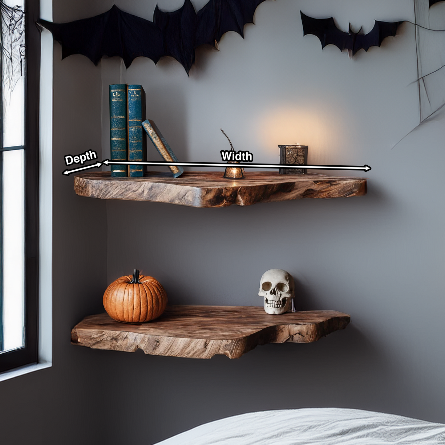 Farmhouse Solid Wood Shelf For Furniture Decor With Halloween Storage