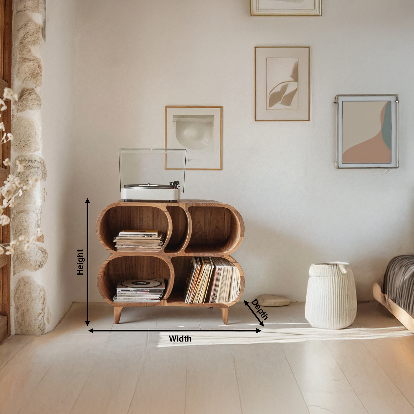 Farmhouse Wood Record Player Stand For Furniture Decor