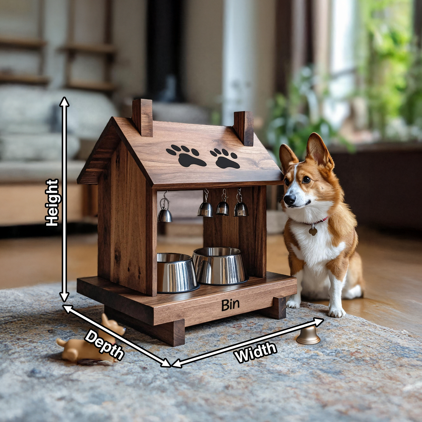 Farmhouse Style Dog Food Bowl Stand For Kitchen