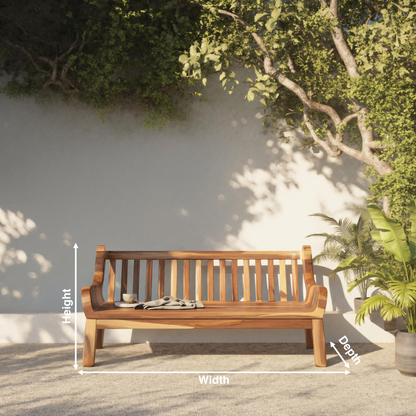 Contemporary Outdoor Wooden Bench With Curved Armrests For Garden Or Porch