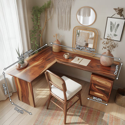 Modern L Shaped Wood Desk With Drawers For Home Office Or Vanity