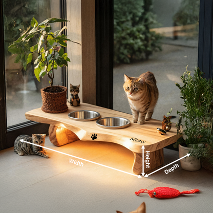 Wooden Dog Bowl Holder Rustic Style For Kitchen Decor