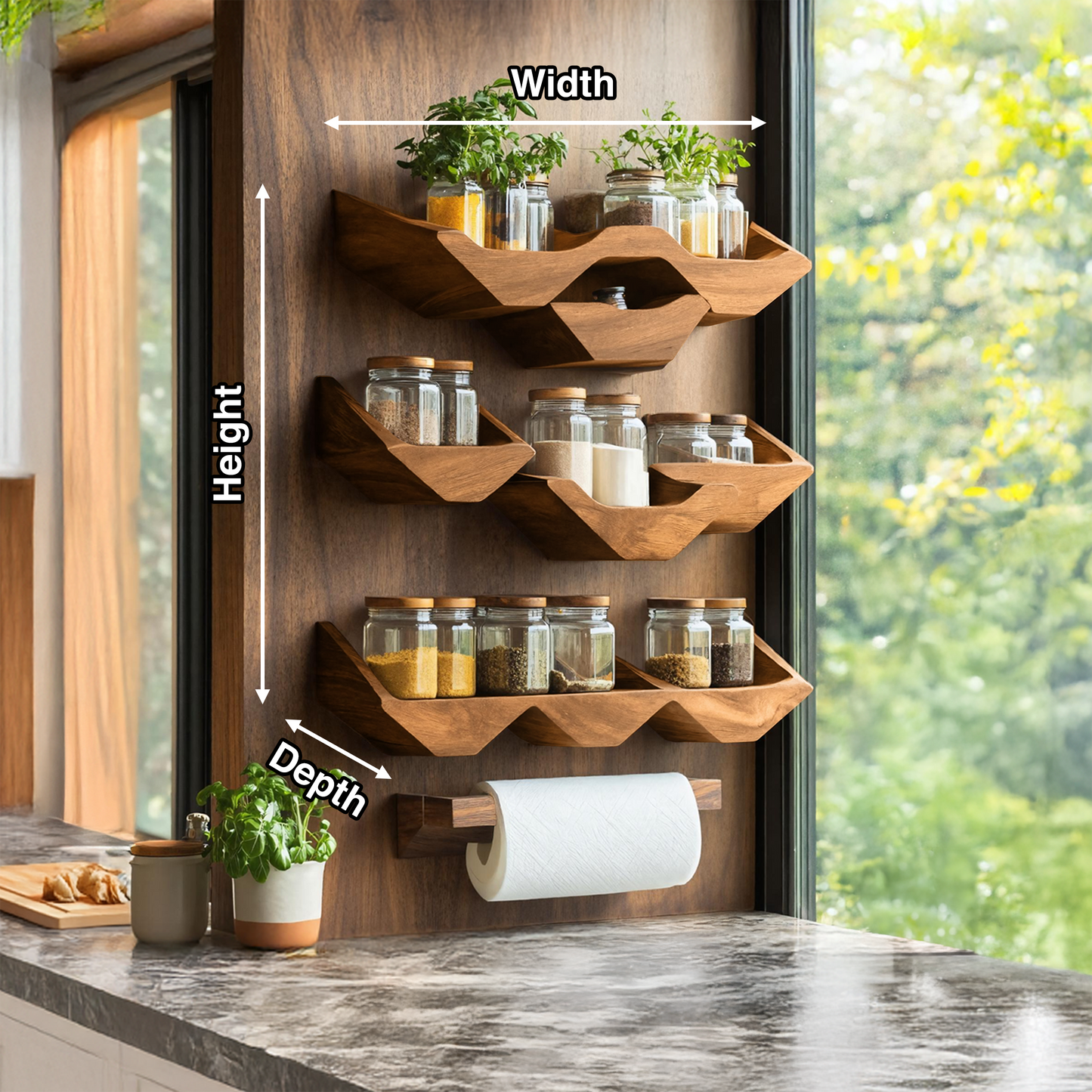 Farmhouse Kitchen Cabinet With Rustic Spice Rack Shelf