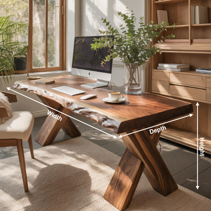 Live Edge Wooden Desk With X Legs For Rustic Home Office Or Studio