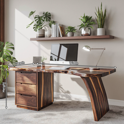 Artisan Live Edge Wooden Desk With Curved Legs For Home Office